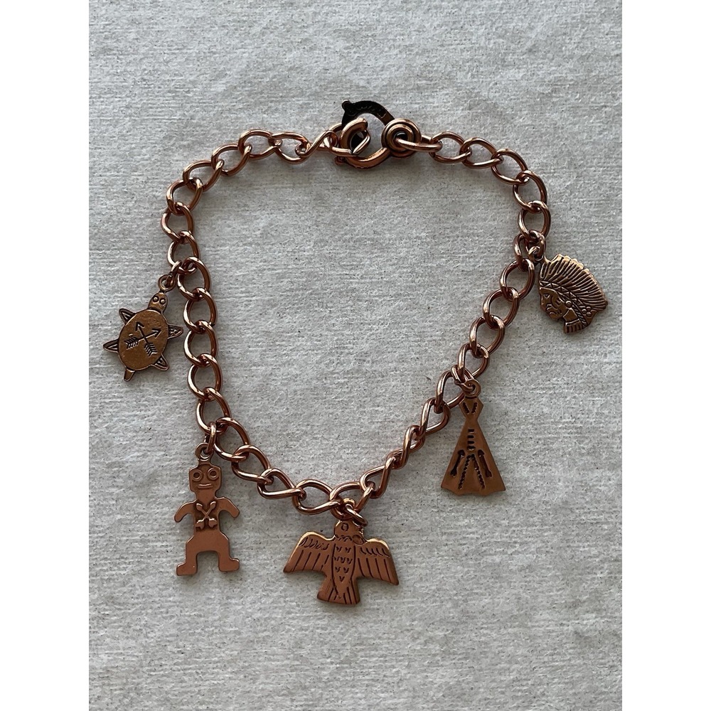 vintage Solid copper charm bracelet Southwestern Native Inspired Motifs Estate